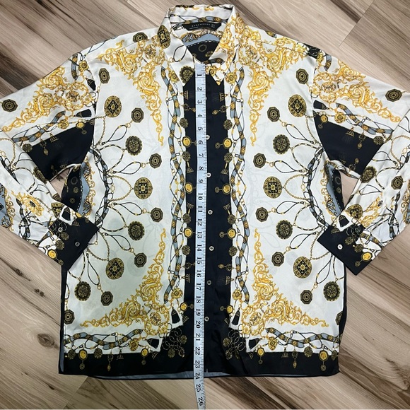 Zara Woman Ecru Chain Scarf Print Button Down Blouse Size Small - Picture 6 of 7